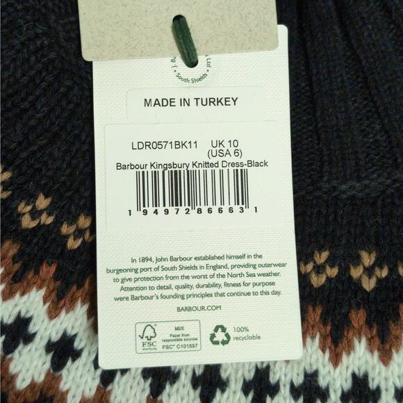 Barbour Kingsbury Knitted Sweater Dress Black Shift Long Sleeve Turtleneck 6 New - Picture 10 of 13